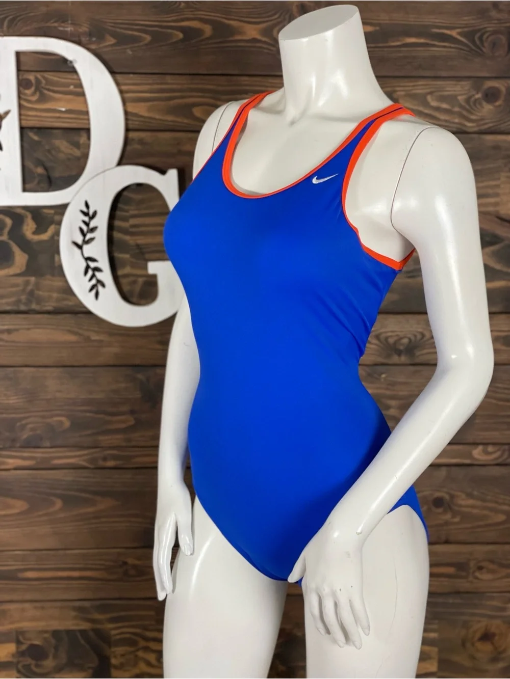 Nike | Open Back‎ Cutout Two-Tone Royal Blue One-Piece Swimsuit with Orange Trim